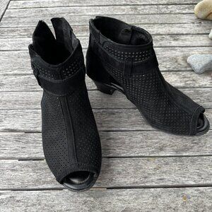 Earth - Intrepid Black Perforated Leather Ankle Bootie
